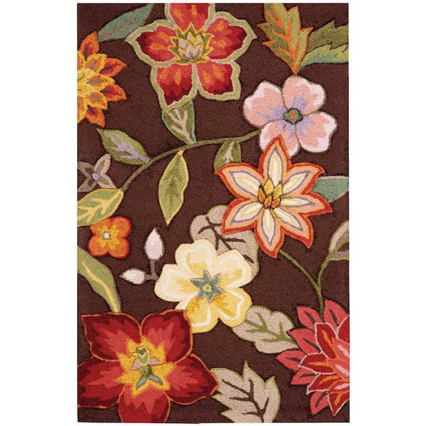 Nourison Spring Blossom Chocolate doormat 3 ft. x 4 ft. Floral Contemporary Kitchen Area Rug