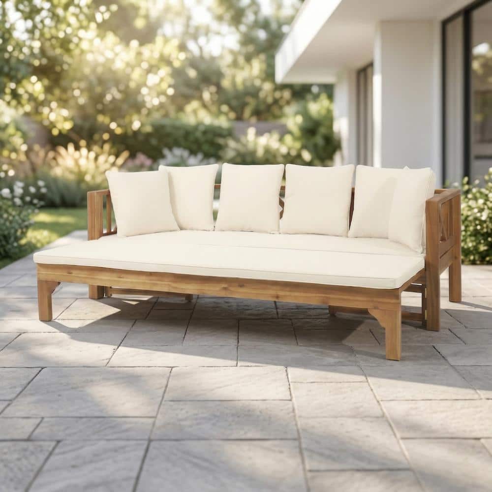 3 Seater Wood Outdoor Sofa Set with Beige Cushions price history on PriceWatchPro