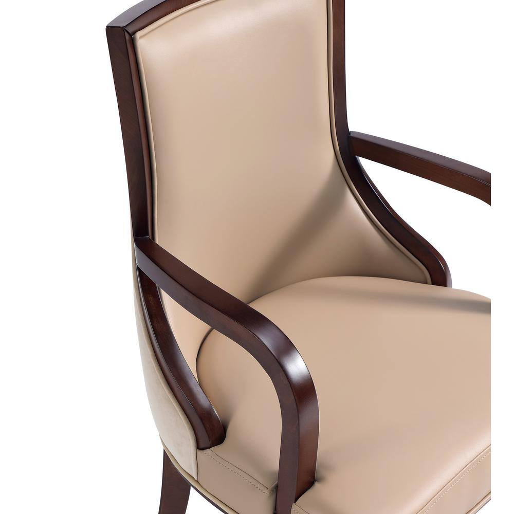 Tan Faux Leather Upholstered Parsons Arm Chair with Wood Frame