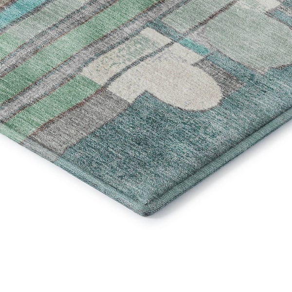 Mayfield Premium Machine Washable Abstract AMF2189 Teal 9 ft. x 12 ft. Area Rug