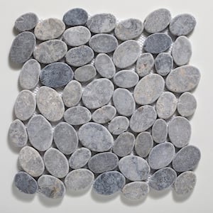 Pebble Marble Tile Grey 11-1/4 in x 11-1/4 in x 9.5mm Mesh-Mounted Mosaic Tile (9.61 sq. ft. / case)