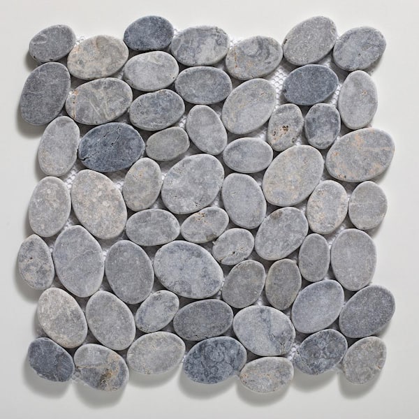 TILE CONNECTION Pebble Marble Tile Grey 11-1/4 in x 11-1/4 in x 9.5mm Mesh-Mounted Mosaic Tile (9.61 sq. ft. / case)