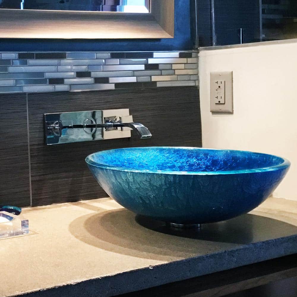 Verdazzurro 19'' Blue Glass Round Vessel Bathroom Sink