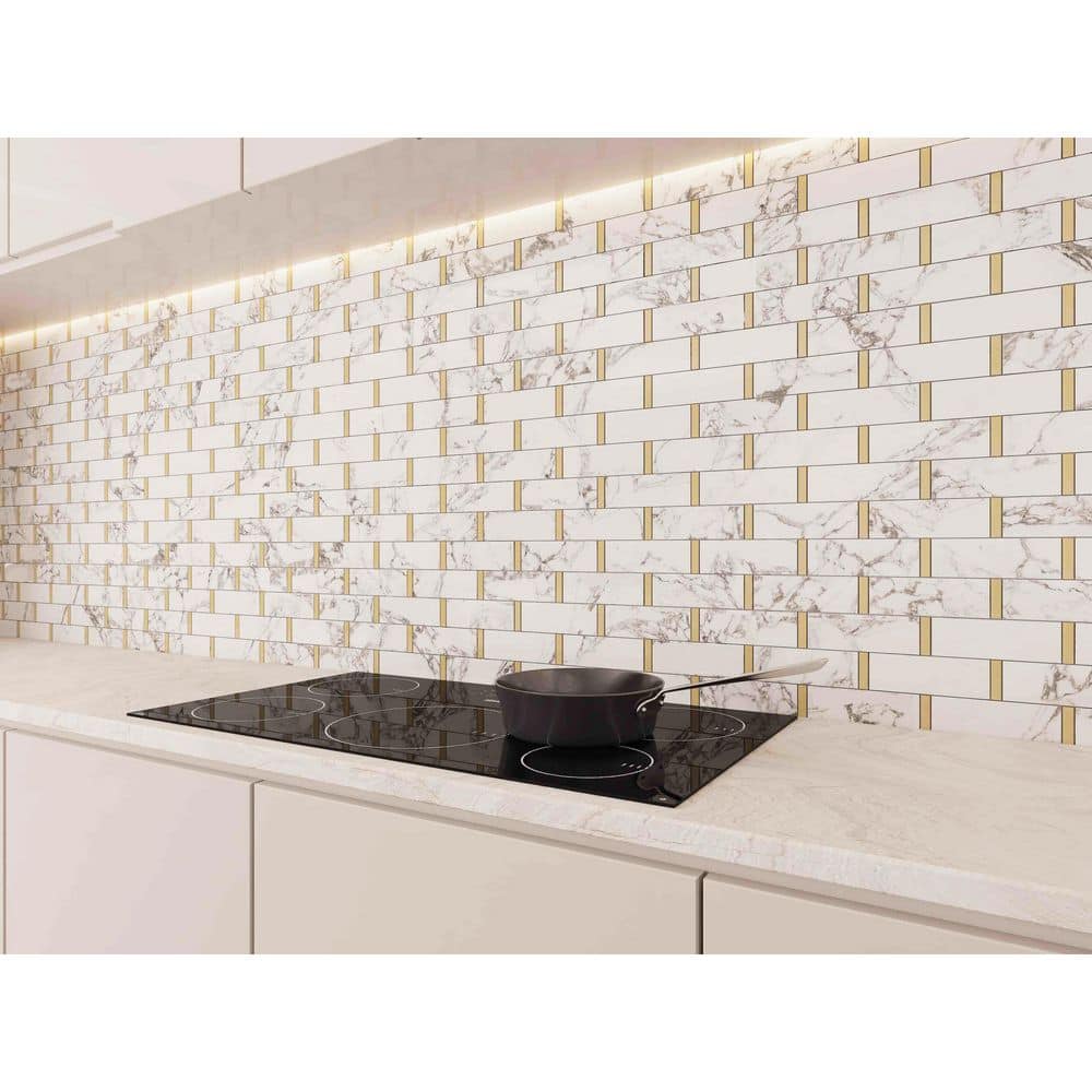 White and Gold Marble 11x12 Polished Mosaic Tile