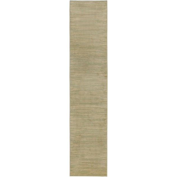 Essentials 2 ft. x 10 ft. Green Gold Abstract Contemporary Runner Indoor/Outdoor Area Rug