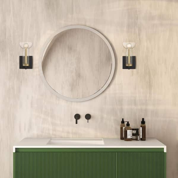 Designers Fountain - Nova 5 in. 1-Light Matte Black Modern Wall Sconce with Clear Seedy Glass Shade and Brushed Gold Accent