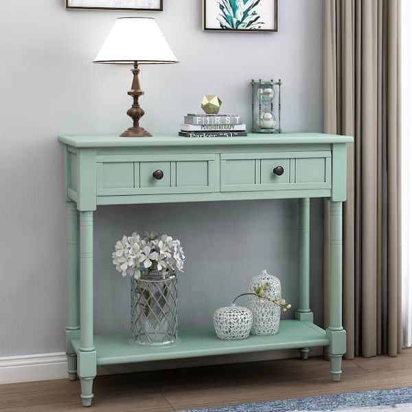 Qualler 36 in. Rectangle Retro Blue Wood Console Table with