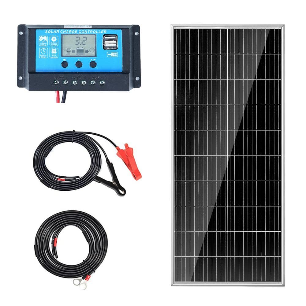 VEVOR 100-Watt Monocrystalline Solar Panel Kit 12V IP68 Waterproof with Charge Controller, 23% PV Module for RV Boat Camping