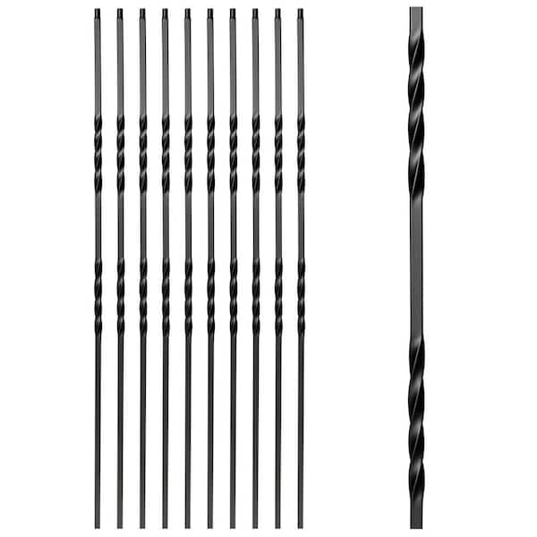 Afoxsos 44 in. H x  .5 in. W Double Twist Metal Spindles Wrought Iron Stair Balusters in Satin Black, 10-Pack