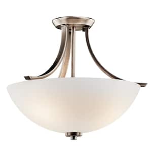 Granby 17.25 in. 3-Light Brushed Pewter Hallway Transitional Semi-Flush Mount Ceiling Light with Cased Opal Glass