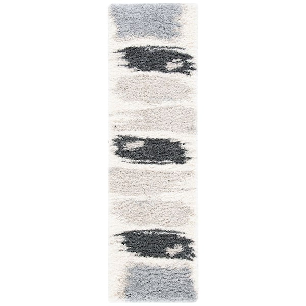 Fontana Shag 2 ft. x 10 ft. Gray/Ivory Abstract Monochrome Runner Rug