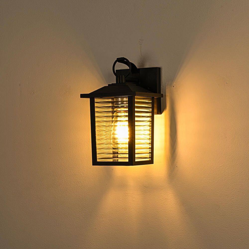 11 in. 1-Light Sand Black Hardwired Outdoor Wall Light Lantern Porch Sconce with Ribbed Clear Glass, No Bulbs Included price history on PriceWatchPro