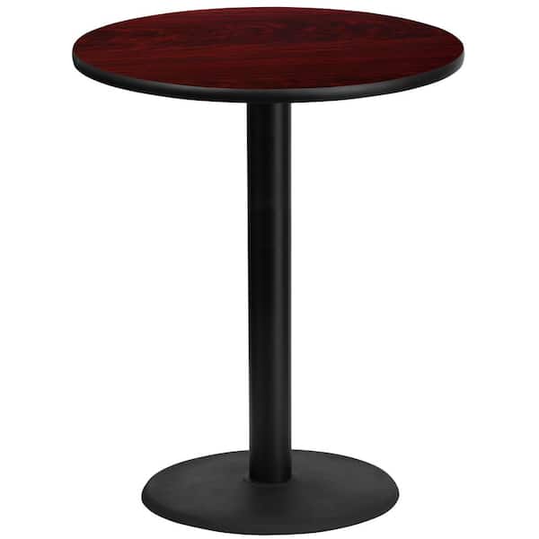 Flash Furniture 36 in. Round Black and Mahogany Laminate Table Top with 24 in. Round Bar Height Table Base