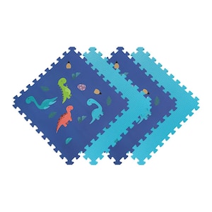 Reversible Dino/Aqua Children's Designer 24 in. x 24 in. x 0.47 in. Foam Mats (4-Pack)