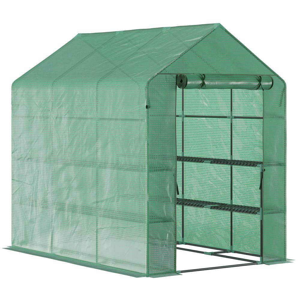 7 ft. x 5 ft. x 6.5 ft. Greenhouse PE Cover, 3-Tier Shelves, Steel Frame Hot House, Roll-Up Zipper Door for Plants-Green price history on PriceWatchPro
