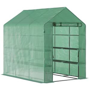 7 ft. x 5 ft. x 6.5 ft. Greenhouse PE Cover, 3-Tier Shelves, Steel Frame Hot House, Roll-Up Zipper Door for Plants-Green