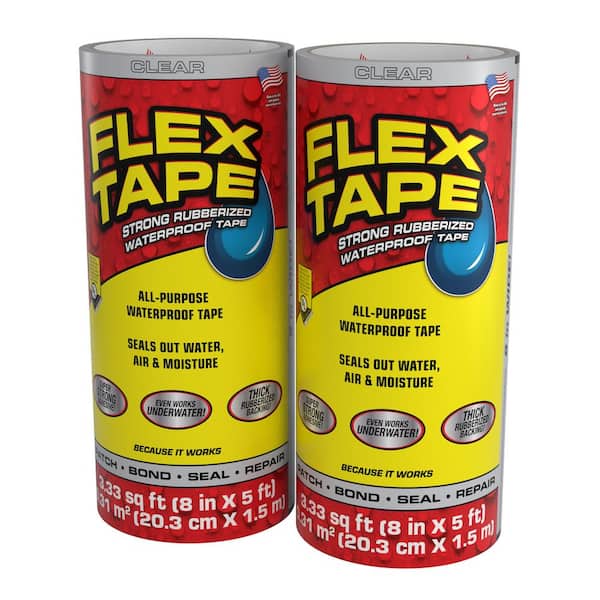 FLEX SEAL FAMILY OF PRODUCTS Flex Tape Clear 8 in. x 5 ft. Strong Rubberized Waterproof Tape (2-Pack)