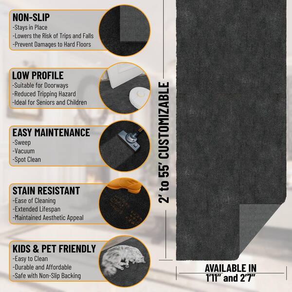 Majestic Non-Slip Rubberback 3 ft. x 9 ft. Indoor Custom Cut Runner Rug 2 ft. 7 in. x 9 ft., Charcoal