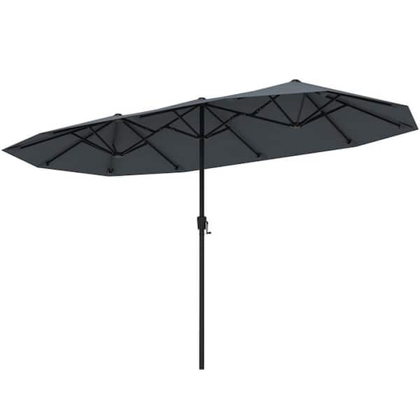 WELLFOR 13 ft. Metal Market Patio Umbrella in Gray Outdoor Double-Sided Rectangle Umbrella with Crank for Poolside Lawn Garden
