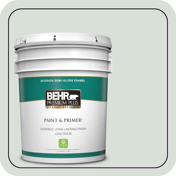 BEHR PREMIUM PLUS 5 gal. #N420-1 Juniper Breeze Semi-Gloss Enamel Low Odor Interior Paint & Primer