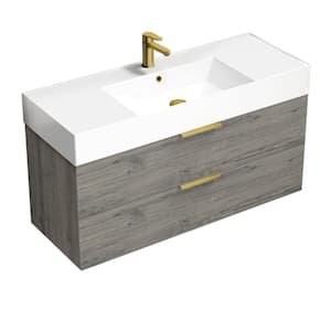 Derin 47.64 in. W x 18.11 in. D x 25.2 in. H Modern Bathroom Vanity in Grey Oak With White Ceramic Top