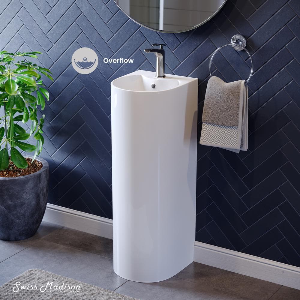 White Glossy Ceramic Pedestal Bathroom Sink