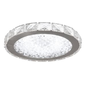 Crystal 12.6 in. 18-Watt Chrome Integrated LED Flush Mount Round Ceiling Light for Kitchen Bedroom Bathroom Hallway