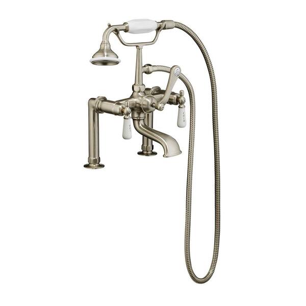 Pegasus 3-Handle Rim-Mounted Claw Foot Tub Faucet with Elephant Spout and Hand Shower in Brushed Nickel