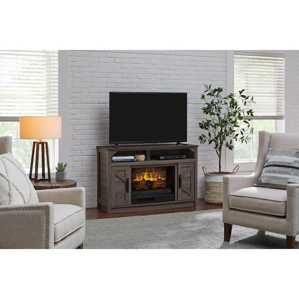 StyleWell Pine Creek 48 in. Freestanding Electric Fireplace TV Stand in Medium Brown Ash