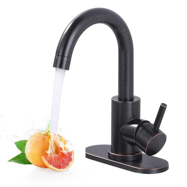Stainless Steel Single Handle Bar Faucet with Ceramic Disc Valve, 6.3 in. Deckplate and Supply Lines Oil Rubbed Bronze