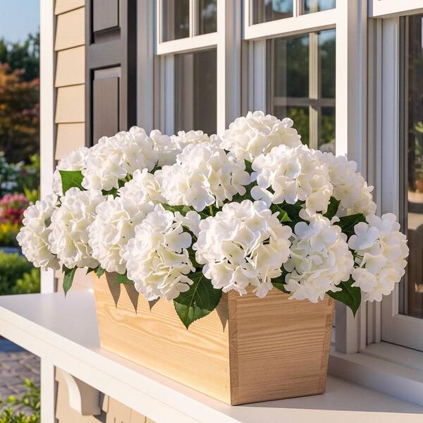 3.93 in. White Artificial Hydrangea Branch UV Resistant Waterproof