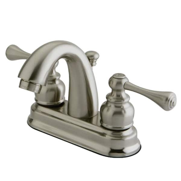 Kingston Brass Vintage 4 in. Centerset 2-Handle Bathroom Faucet with Plastic Pop-Up in Brushed Nickel