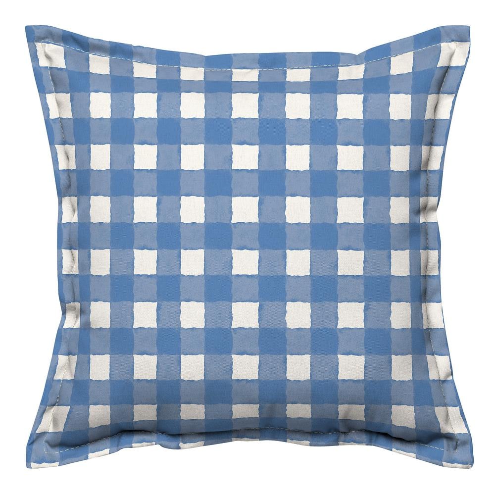 Hampton Bay 18 x 18 Watercolor Gingham Lake Outdoor Square Throw Pillow  with Flange HR13T05B-9D4 The Home Depot