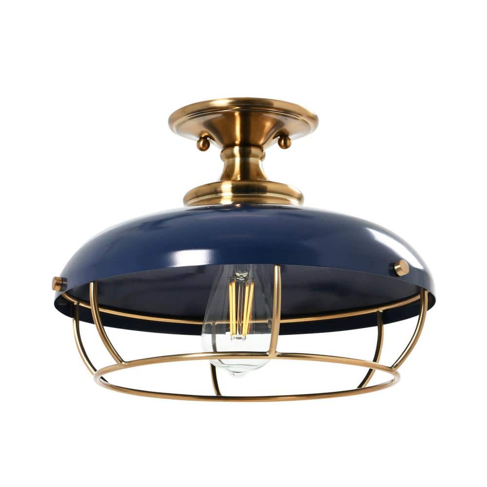Presley Brushed Brass and Navy Blue Glass LED Bowl Light
