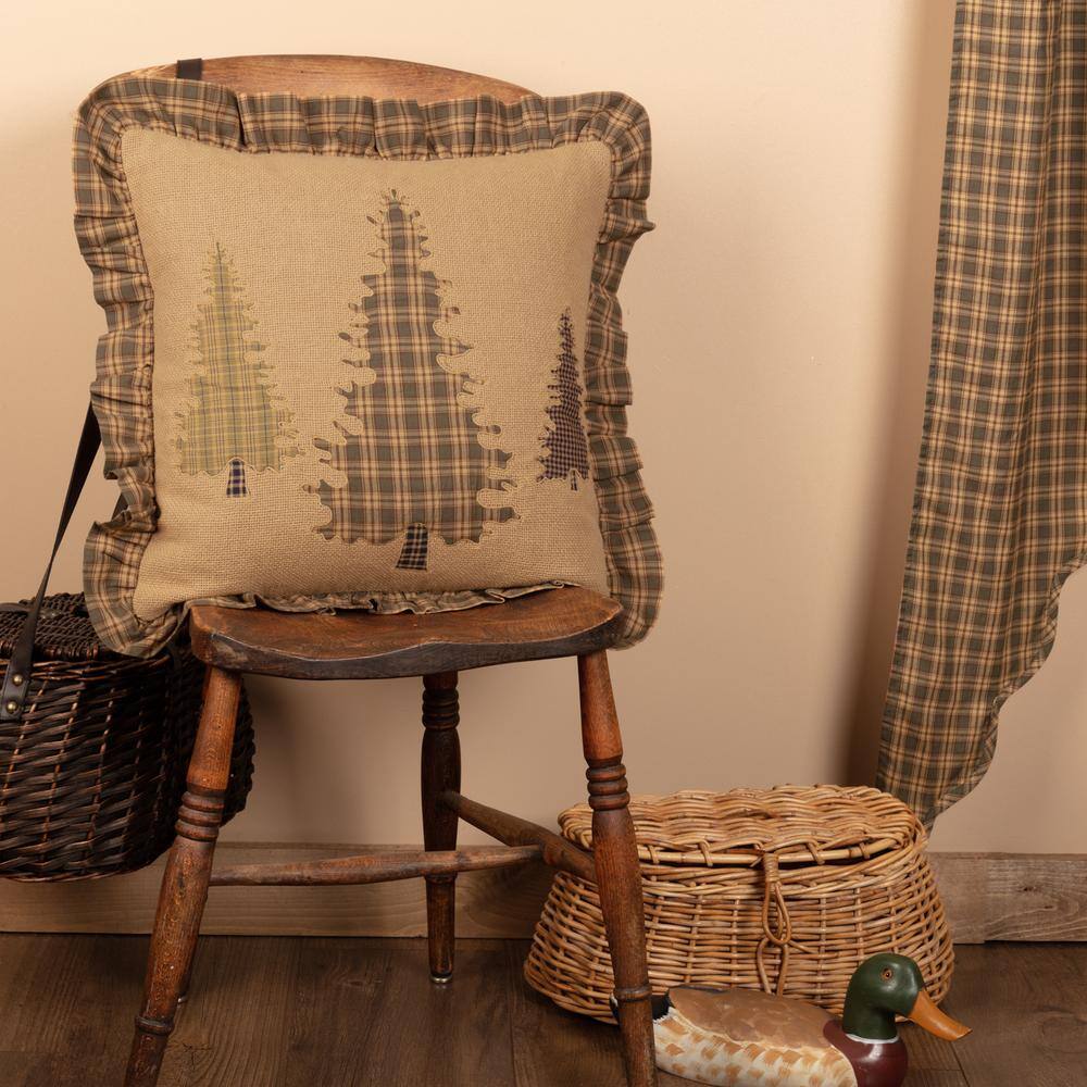 Cedar Ridge Tan Green Burlap Cotton Square Pillow