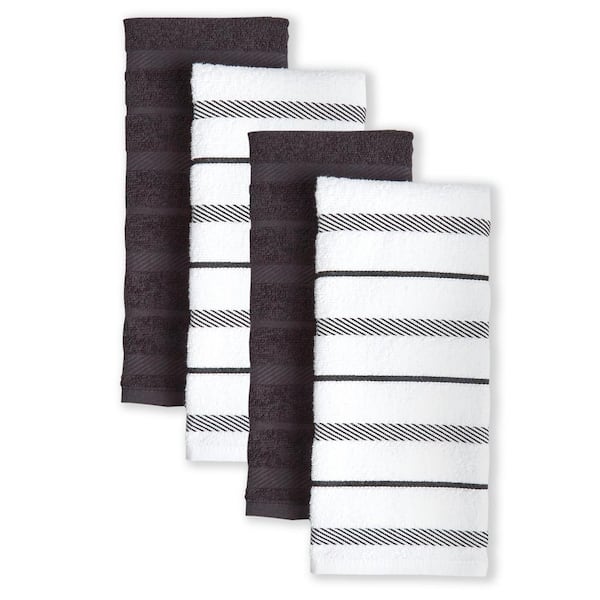 Albany Stripe Black/White 16 in. x 26 in. Cotton Kitchen Towel Set (4-Pack)