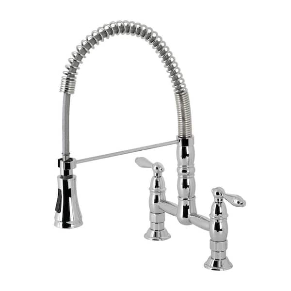 Kingston Brass Heritage 2-Handle Deck Mount Pull Down Sprayer Kitchen Faucet in Polished Chrome