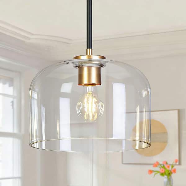 Modern 1-Light Black Pendant Light for Kitchen Island, Minimalistic Gold Pendant Lamp with Dome Clear Glass Shade