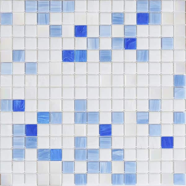 Apollo Tile Mingles 4" x 6" Glossy White and Light Blue Glass Mosaic Uniform square Wall and Floor Sample Tile 0.13 sq. ft./1-Pack