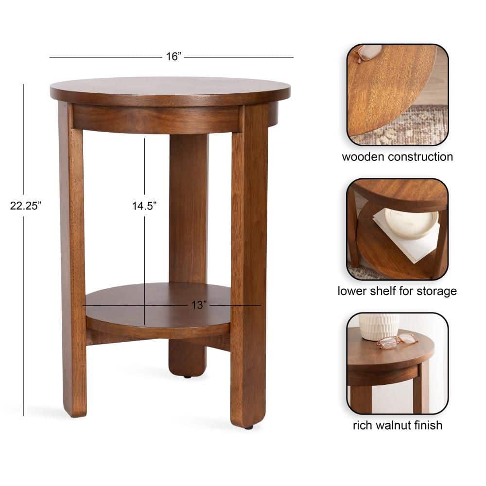 Foxford 16 in. Walnut Brown Round Wood Veneer/MDF End Table - thumbnail 4