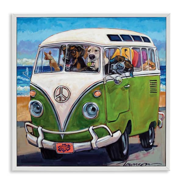 Stupell Industries Dogs Driving Retro Van by CR Townsend 1-Piece White Framed Animal Giclee Art Print 12 in. x 12 in.