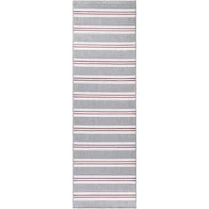 Stripes Gray 2 ft. x 7 ft. Indoor/Outdoor Runner Rug