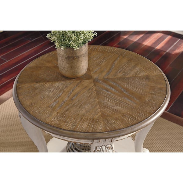 Realyn 26 in. 2-Toned Round Wood End Table