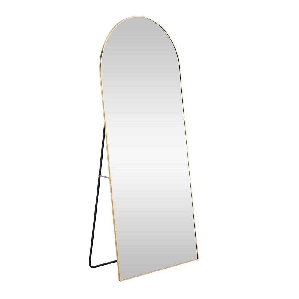 31.4 in. W x 71 in. H Gold Aluminum Alloy Metal Frame Arched Wall Mirror Fl