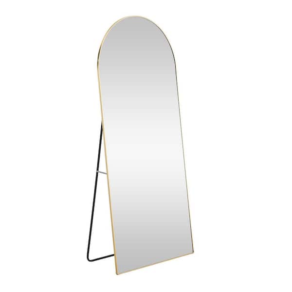 Unbranded 31.4 in. W x 71 in. H Gold Aluminum Alloy Metal Frame Arched Wall Mirror Floor Mounted Full Length Mirror