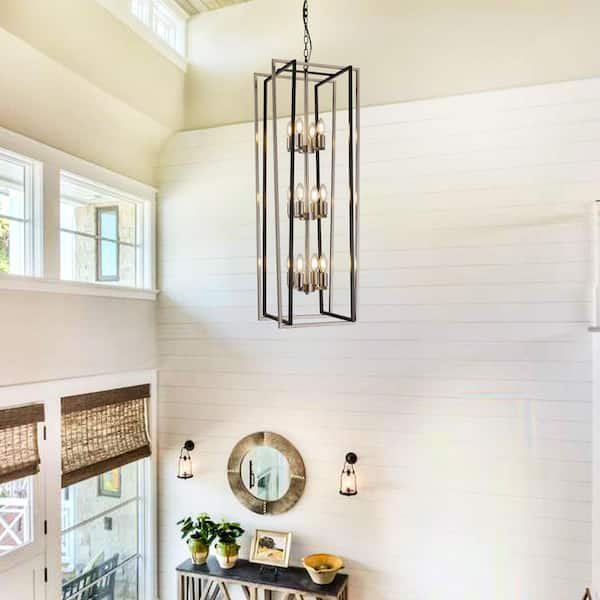 12 Light Modern Chandelier Semi Flush Black and Gold Ceiling Light Fixture for Dining Room Hallway Entryway Bedroom