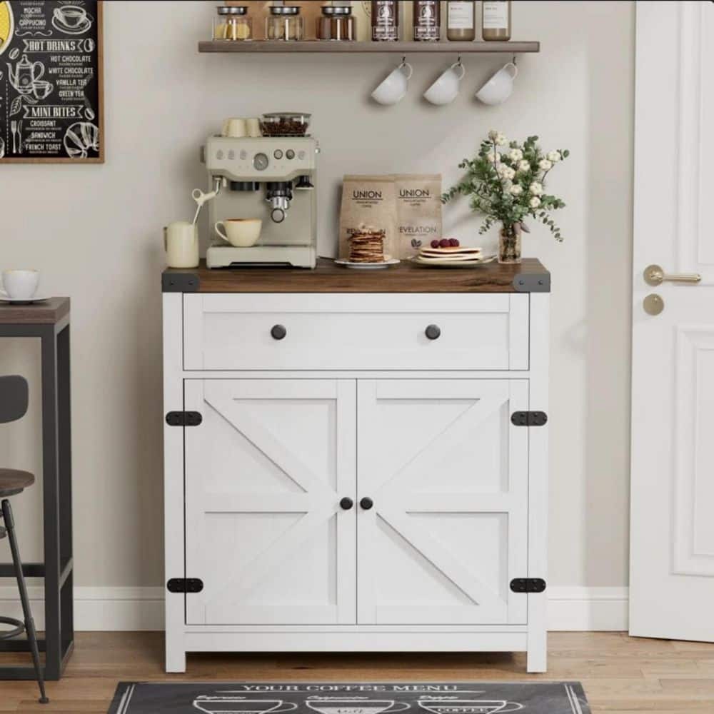 White/Brown/Light Oak 33 in. H Storage Cabinet with Adjustable Shelves, Farmhouse Accent Cabinet for Living Room price history on PriceWatchPro