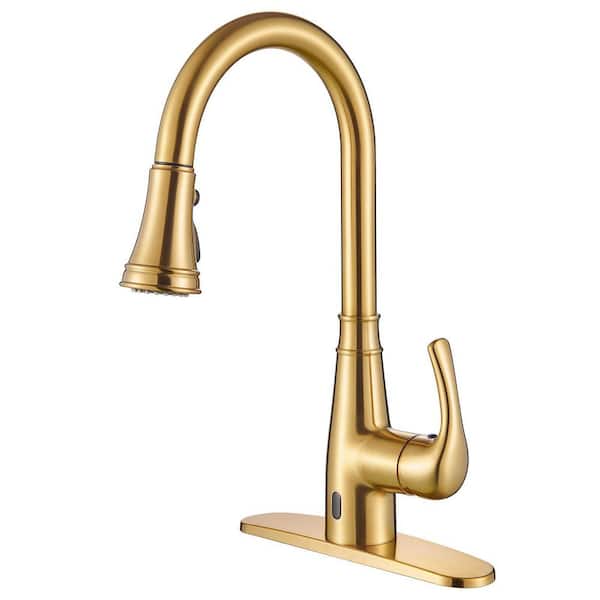 Zalerock Single-Handle Pull-Down Activation Sprayer Kitchen Faucet with Deckplate Included and Touchless Brushed Gold