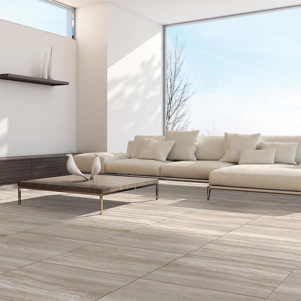 Atlanta Beige 11.72 in. x 23.69 in. Matte Travertine Look Porcelain Floor and Wall Tile (15.5 sq. ft./Case) Atlanta Beige 11.72 in. x 23.69 in. Matte Travertine Look Porcelain Floor and Wall Tile (15.5 sq. ft./Case)