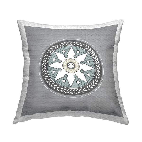 Grey Medallion Shape Composition Grey Square Outdoor Throw Pillow